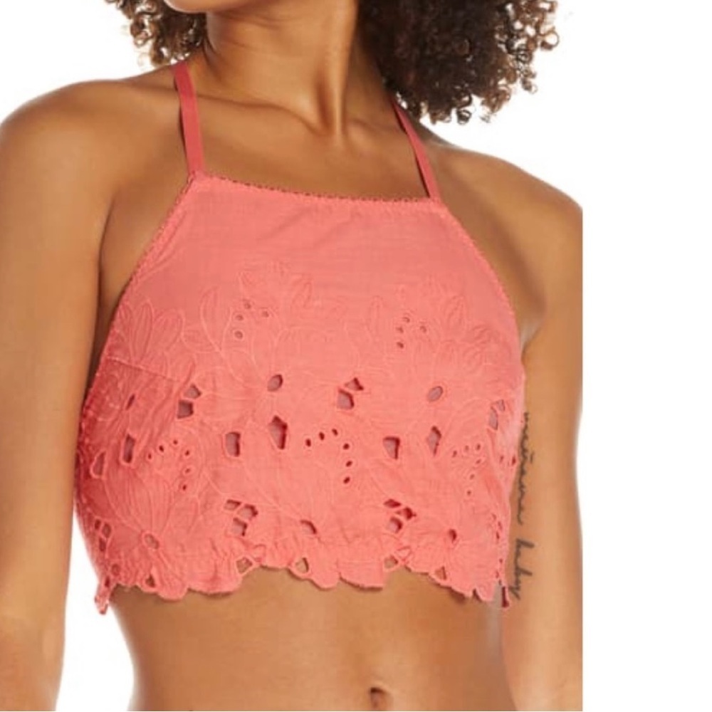 FREE PEOPLE Intimately June High Neck bralette Kiss Kiss coral Medium NWT